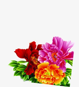 牡丹彩色手绘中秋装饰免抠