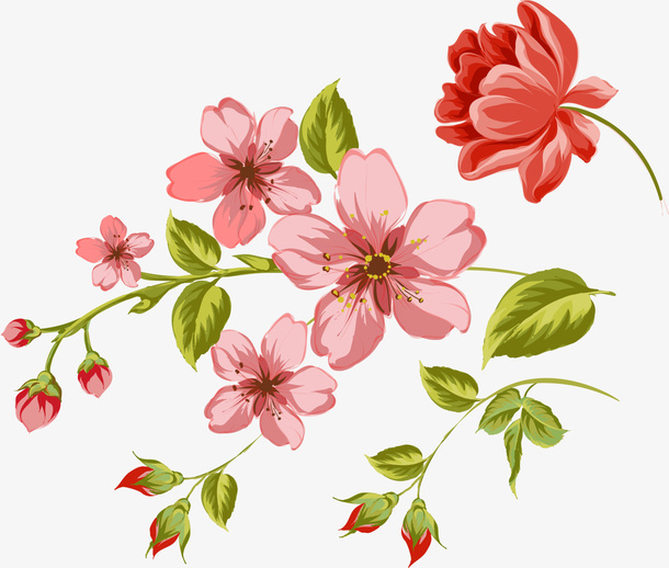 唯美粉色杜鹃花装饰免抠