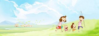春天文艺创意亲子游蓝banner高清