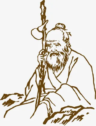 棕色手绘老人人物形象免抠