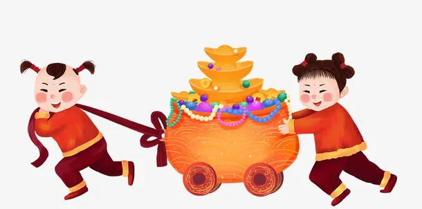 年画娃娃之娃娃拉财车背免抠