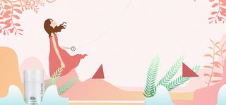 春天文艺美妆节插画粉色banner高清