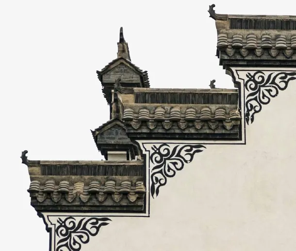 中国风徽派建筑屋檐素材免抠