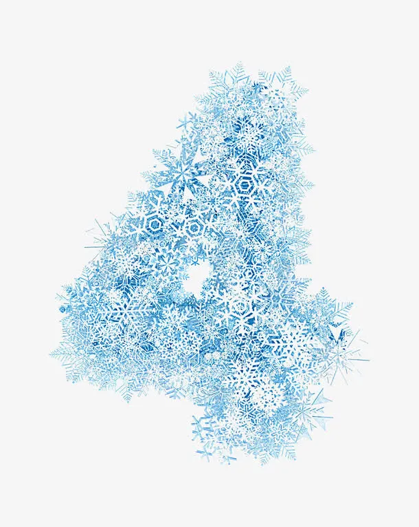创意蓝色雪花数字4免抠