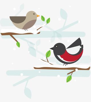 雪地里几何卡通小鸟免抠