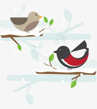 雪地里几何卡通小鸟免抠