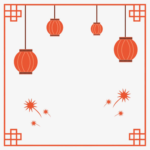 中国风中式边框里的红灯笼免抠