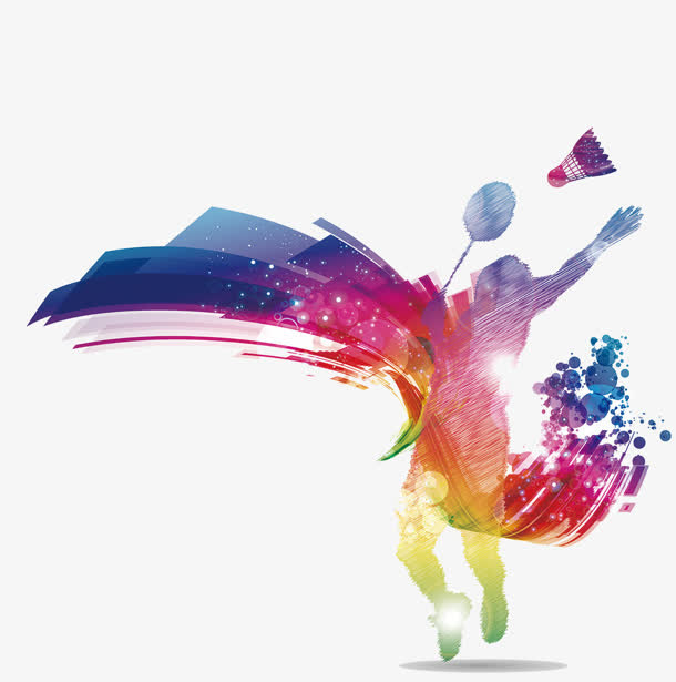 体育运动打羽毛球炫彩剪影免抠