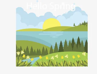 你好春天日出太阳免抠