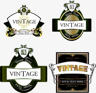 欧式复古花纹瓶贴矢量图免抠