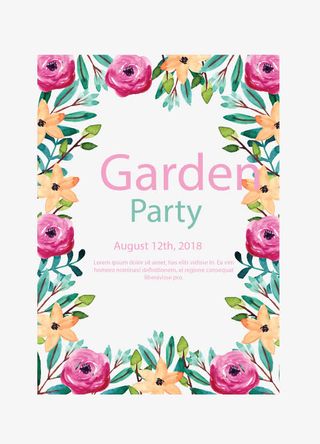 水彩玫红花朵边框免抠