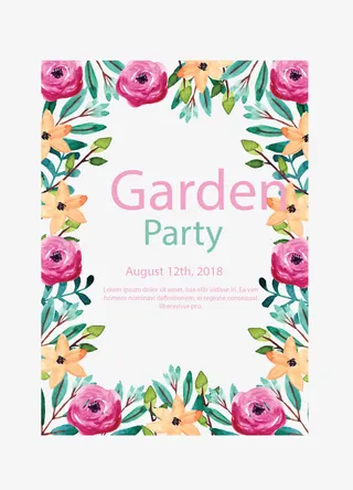 水彩玫红花朵边框免抠