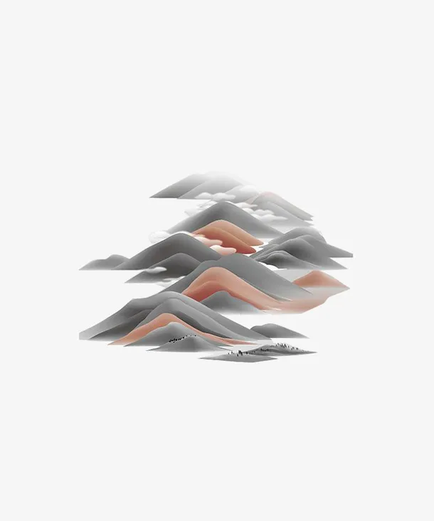 彩色手绘的山水素材免抠