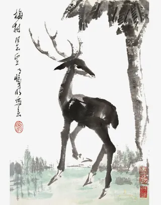 树下的小鹿png免抠