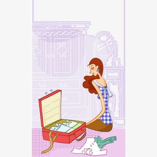 时尚美女整理行李箱免抠