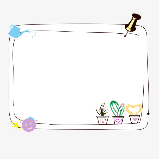 盆栽边框卡通插画免抠