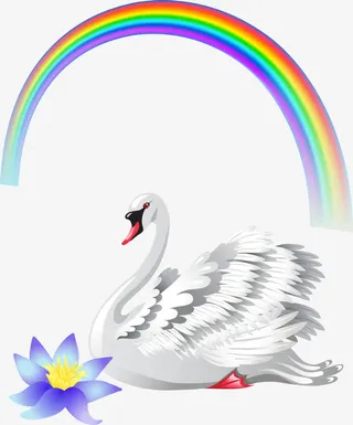 彩虹荷花天鹅免抠