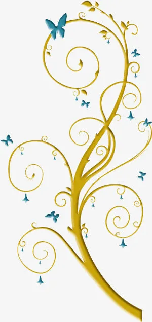 背景黄色枝桠蓝色蝴蝶