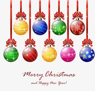 彩色吊球圣诞节贺卡免扣图片免抠