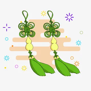 新年卡通绿色中国结免抠