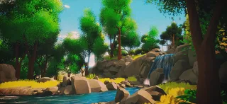 手绘卡通小清新森林流水背景banner高清