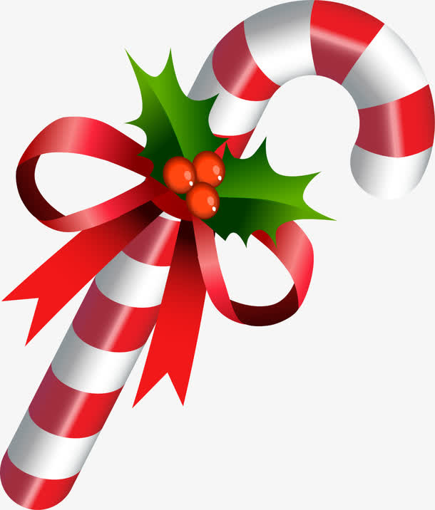 红色冬青拐杖糖果免抠
