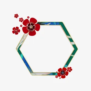 六边形花卉边框免抠