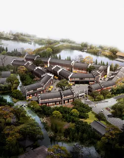 唯美古建筑群鸟瞰图免抠