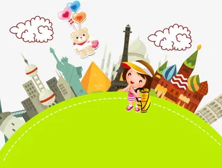卡通全球旅行免抠