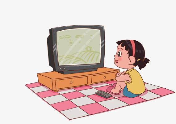 小女孩看电视免抠