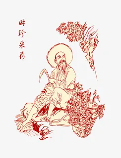 中国红李时珍人物采药图案免抠