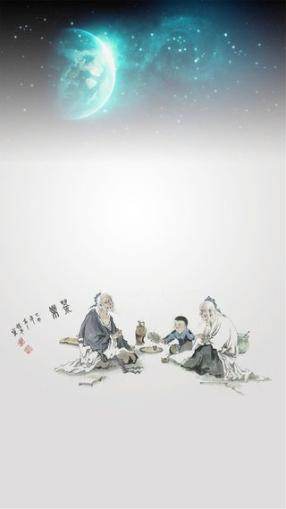 中国风老人小孩阅读社交登录页背景高清