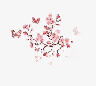 美丽的蝴蝶和桃花免抠