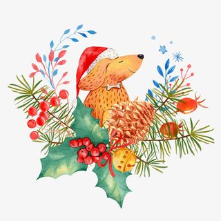 新春花环可爱狗狗手绘装饰免抠