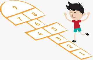 橙色跳格子可爱男孩免抠