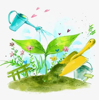 手绘浇水种树矢量免抠