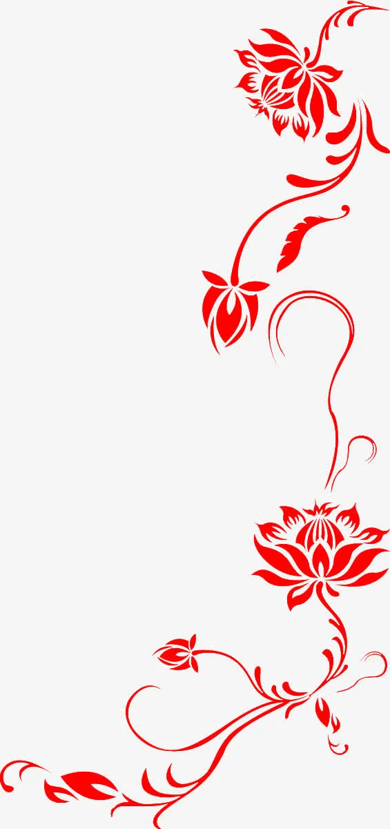 红色荷花剪纸边框免抠