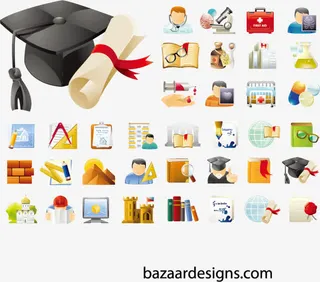 卡通学校学习图标矢量素材,免抠