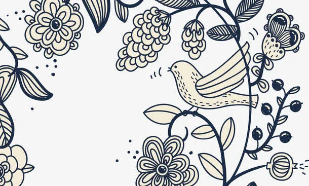 小鸟创意花纹免抠