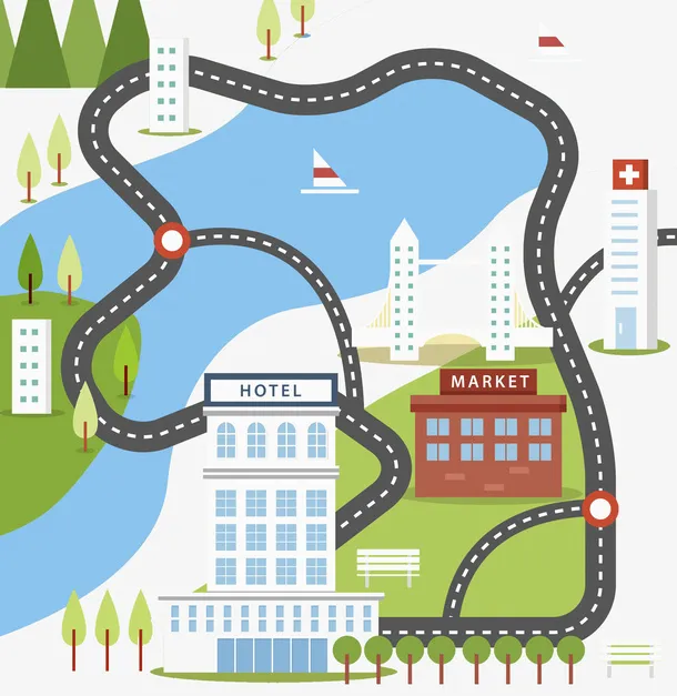 环绕城市相互交错的道路免抠