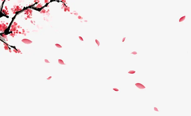 水墨桃花花瓣漂浮素材免抠