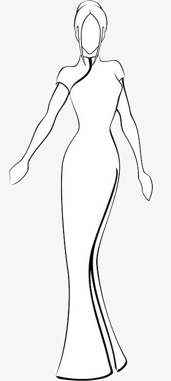 单线白描穿旗袍的女孩免抠