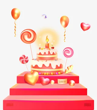 红色喜庆节日蛋糕免抠