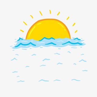 手绘蓝色海面上的太阳免抠