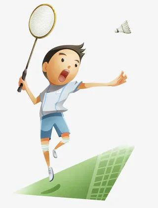 男孩打羽毛插画免抠