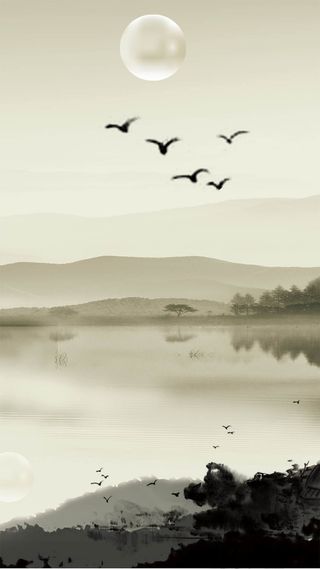 中国风水墨山水画psd分层H5背景高清