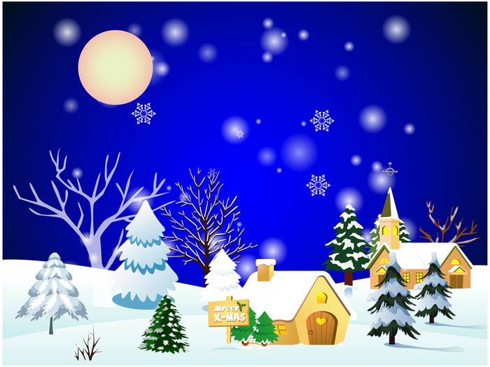 圣诞夜雪地小屋背景素材高清