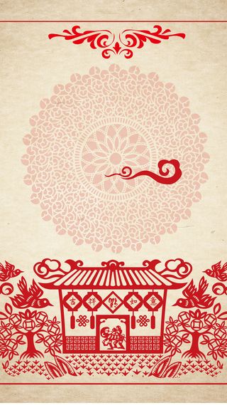 鸡年春节剪纸psd分层H5背景高清