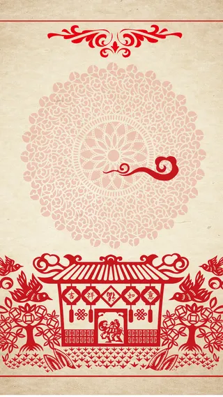 鸡年春节剪纸psd分层H5背景高清