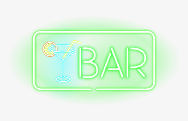 炫酷绿色霓虹灯bar酒吧标志免抠
